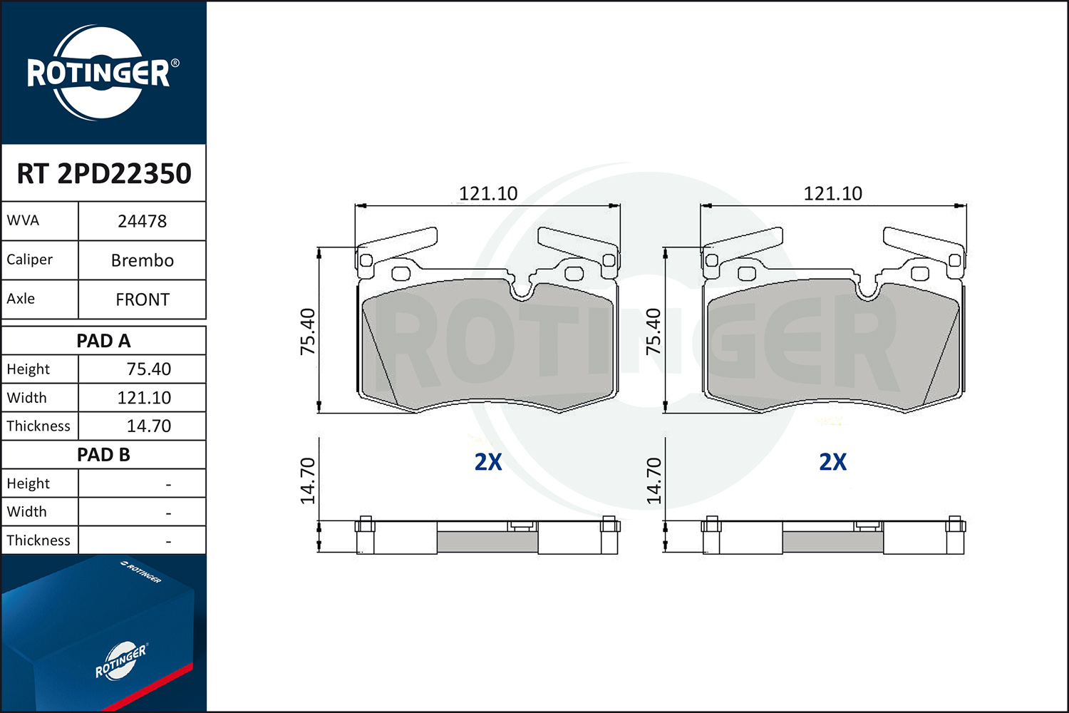 ROTINGER Fékbetét, mind RT2PD22350_ROT